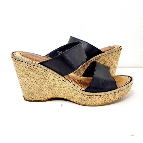 Born Black Leather Wedge sandals size 9 - Picture 10 of 13